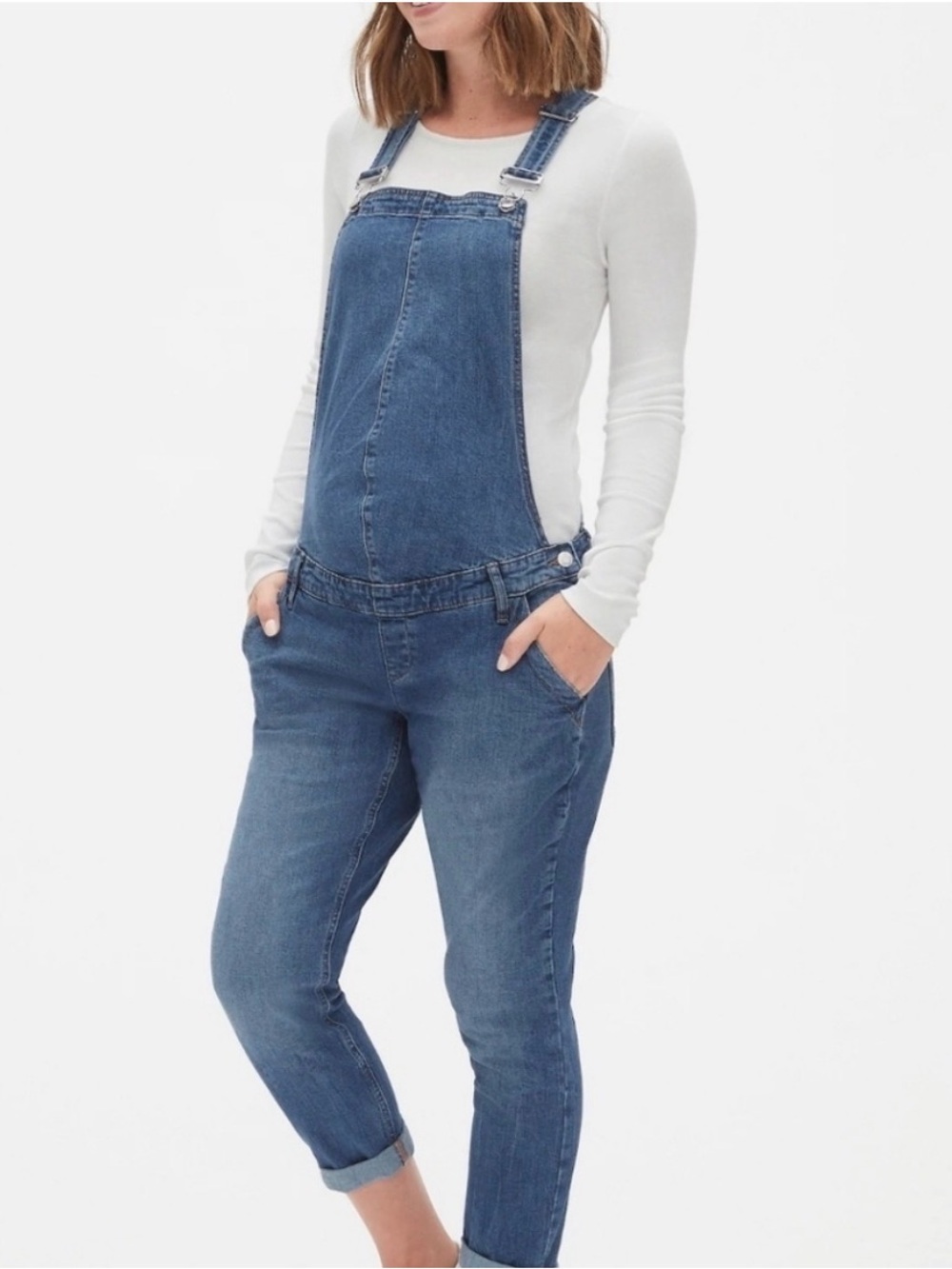 GAP Maternity Denim Overalls Size Small pregnancy postpartum denim blue classic